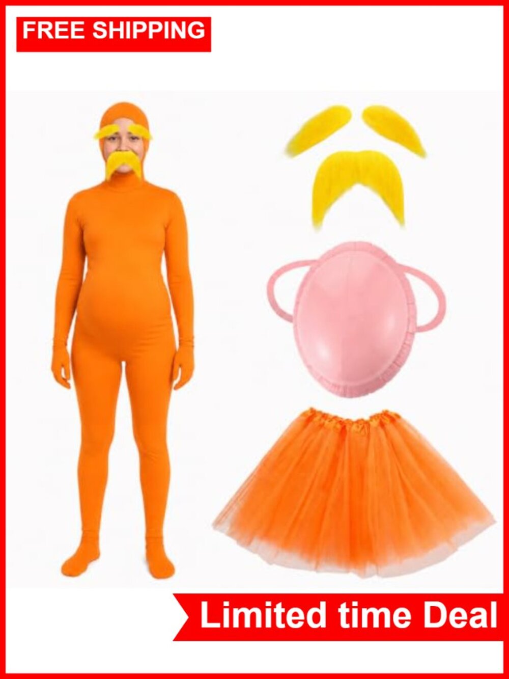 Halloween Jumpsuit Costume 6-Piece Set Mustache Eyebrows Tutu Skirt
